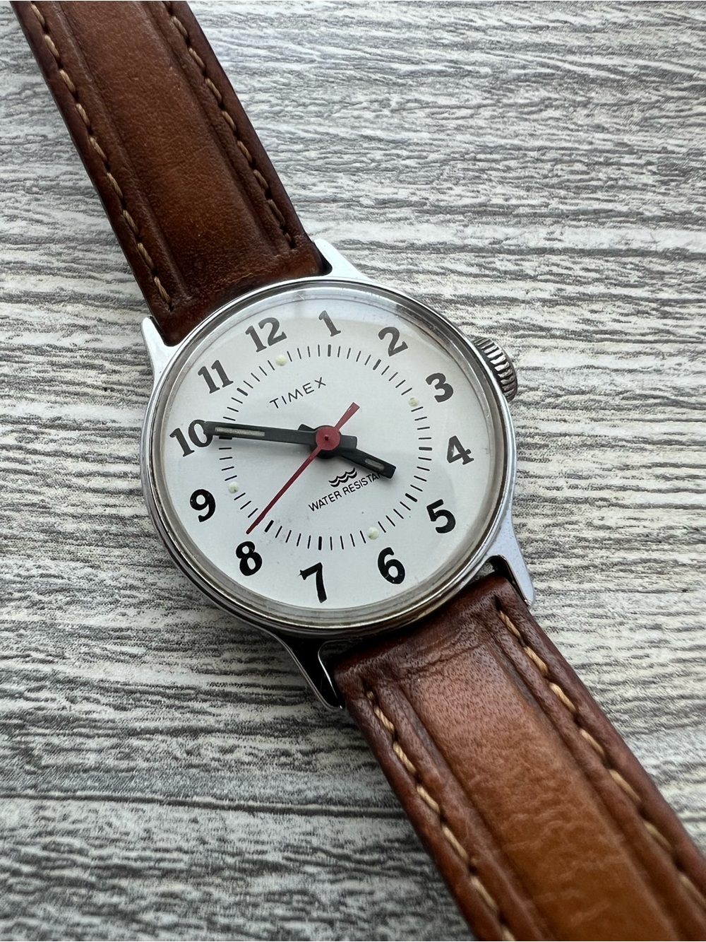 Timex Vintage Mechanical Brown Leather Strap 25mm- White Dial